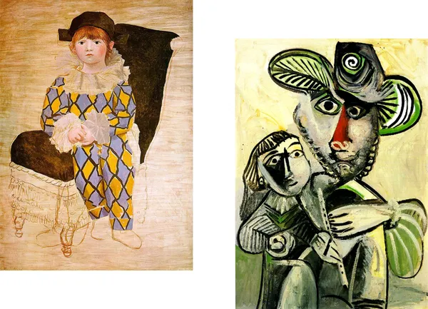 �Paul_in_A_Clown_Suit_&_Fatherhood_,_Paintings_by_Pablo_Picasso,_Framed_Canvas,_Set_of_2,_Multicolor