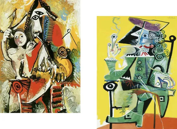 �Musketeer_and_Amor_&_Musketeer_,_Paintings_by_Pablo_Picasso,_Framed_Canvas,_Set_of_2,_Multicolor