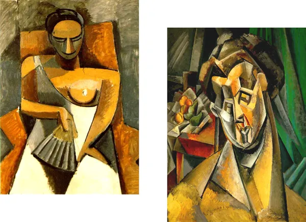 �Woman_with_A_Fan_&_Woman_with_Pears_,_Paintings_by_Pablo_Picasso,_Framed_Canvas,_Set_of_2,_Multicolor