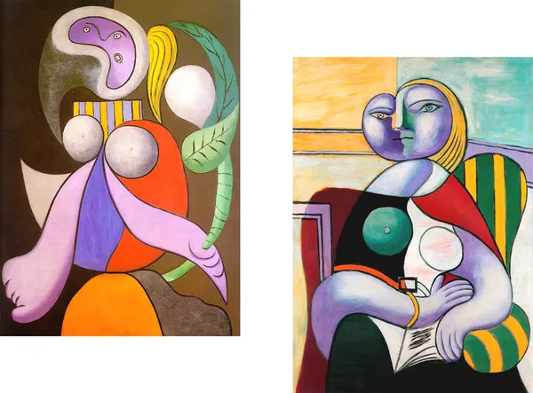 �Woman_with_A_Flower_&_Reading_,_Paintings_by_Pablo_Picasso,_Framed_Canvas,_Set_of_2,_Multicolor