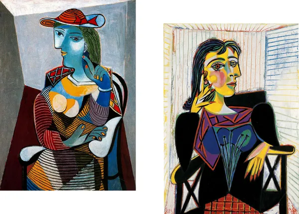 �Seated_Woman_&_Portrait_of_Dora_Maar,_Paintings_by_Pablo_Picasso,_Framed_Canvas,_Set_of_2,_Multicolor