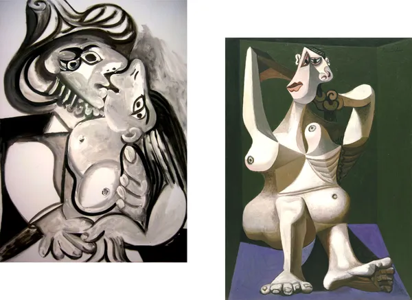 �Musketeers_Kiss_&_Woman_Dressing_Hair,_Paintings_by_Pablo_Picasso,_Framed_Canvas,_Set_of_2,_Multicolor