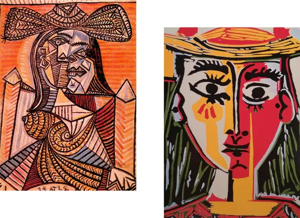 �Seated_Woman_&_Woman_in_the_Hat,_Paintings_by_Pablo_Picasso,_Framed_Canvas,_Set_of_2,_Multicolor