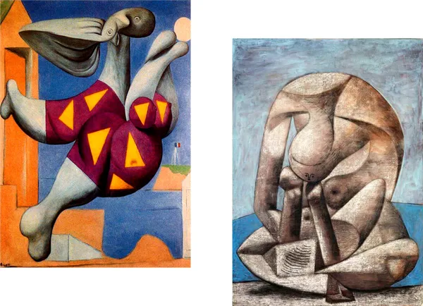 �Women_with_Beach_Ball_&_a_Book,_Paintings_by_Pablo_Picasso,_Framed_Canvas,_Set_of_2,_Multicolor
