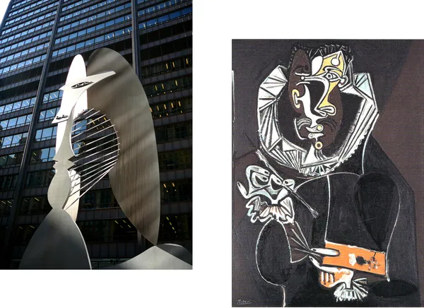 �Chicago_Picasso_&_Portrait_of_A_Painter,_Paintings_by_Pablo_Picasso,_Framed_Canvas,_Set_of_2,_Multicolor