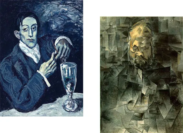 Absinthe_Drinker_&_Ambroise_Vollard's_Portrait,_Paintings_by_Pablo_Picasso,_Framed_Canvas,_Set_of_2,_Multicolor