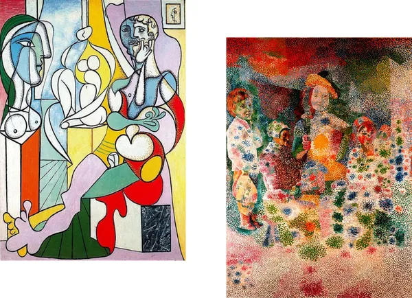 �The_Sculptor_&_The_Peasants_Repast,_Paintings_by_Pablo_Picasso,_Framed_Canvas,_Multicolor
