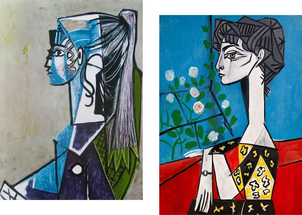 �Sylvette_&_Jacqueline_with_Flowers,_Paintings_by_Pablo_Picasso,_Framed_Canvas,_Set_of_2,_Multicolor