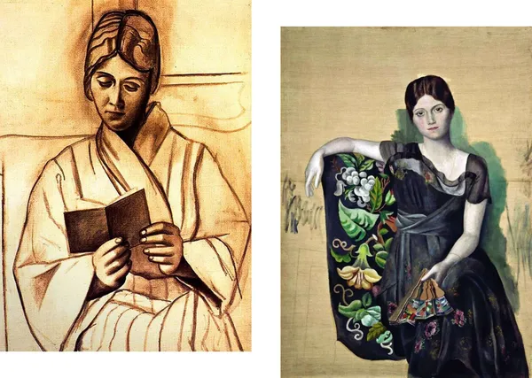 �Olga-_Reading_a_Book_&_sitting_the_Chair,_Paintings_by_Pablo_Picasso,_Framed_Canvas,_Set_of_2,_Multicolor