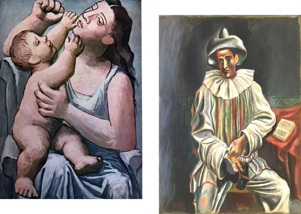 �Mother_and_Child_&_Pierrot,_Paintings_by_Pablo_Picasso,_Framed_Canvas,_Set_of_2,_Multicolor