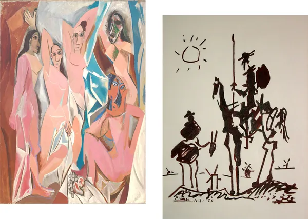 �The_Ladies_of_Avignon_&_Don_Quixote,_Paintings_by_Pablo_Picasso,_Framed_Canvas,_Set_of_2,_Multicolor