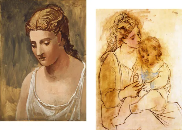 �Classical_Head_&_Mother_and_Child,_Paintings_by_Pablo_Picasso,_Framed_Canvas,_Set_of_2,_Multicolor