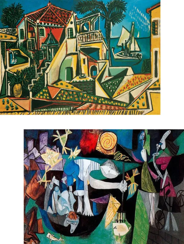 �Mediterranean_Landscape_&_Night_Fishing,_Paintings_by_Pablo_Picasso,_Framed_Canvas,_Set_of_2,_Multicolor