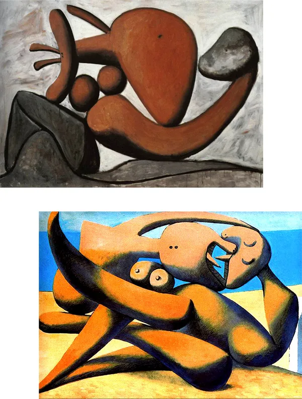 �Woman_throwing_A_Stone;_Seaside,_Paintings_by_Pablo_Picasso,_Framed_Canvas,_Set_of_2,_Multicolor