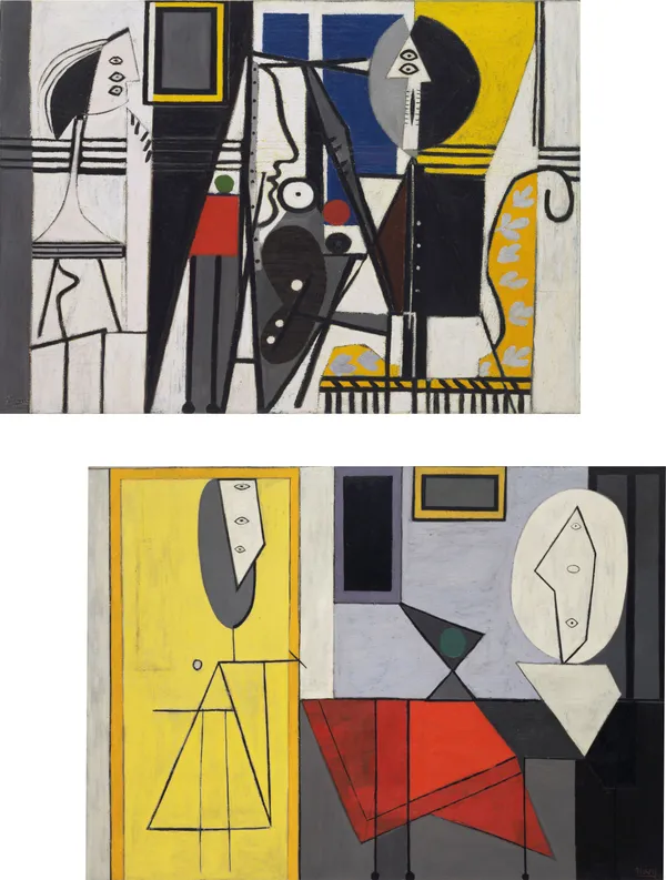 �Painter_and_Model_&_The_Studio,_Paintings_by_Pablo_Picasso,_Framed_Canvas,_Set_of_2,_Multicolor