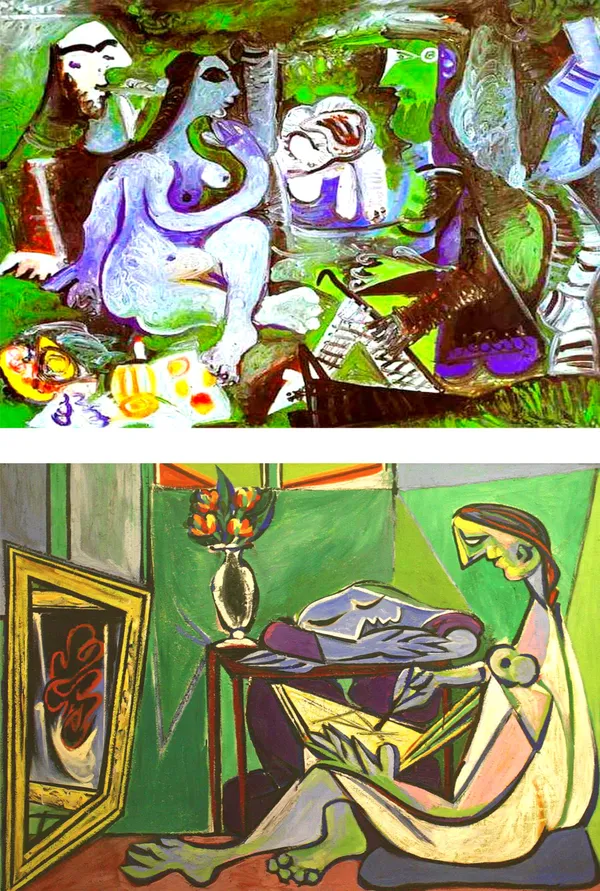 �Luncheon_on_the_Grass_&_the_Muse,Paintings_by_Pablo_Picasso,_Framed_Canvas,_Set_of_2,_Multicolor