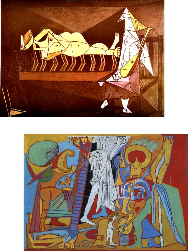 �Aubade_&_Crucifixion,_Paintings_by_Pablo_Picasso,_Framed_Canvas,_Set_of_2,_Multicolor