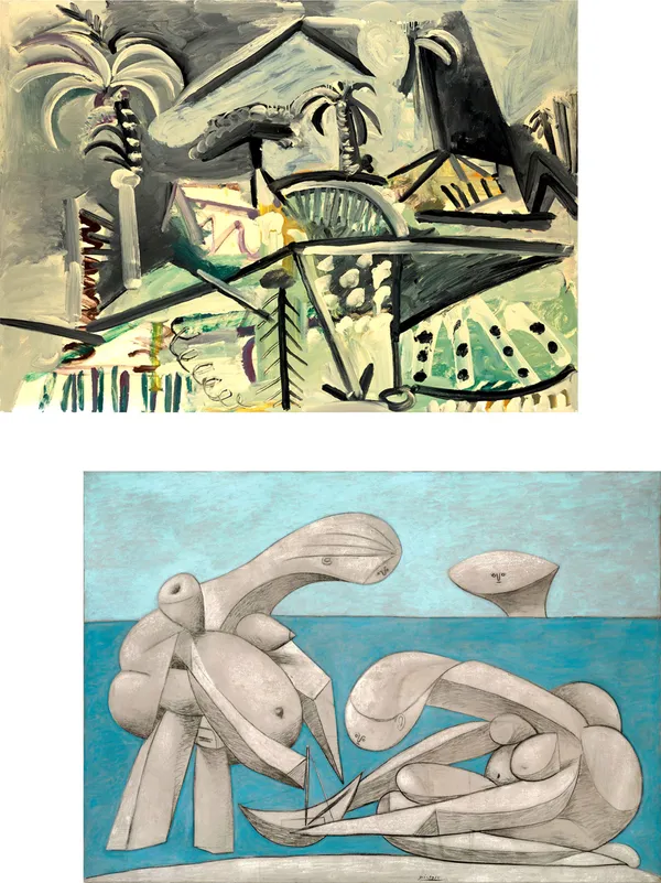 �Landscape_&_on_the_Beach,_Paintings_by_Pablo_Picasso,_Framed_Canvas,_Set_of_2,_Multicolor