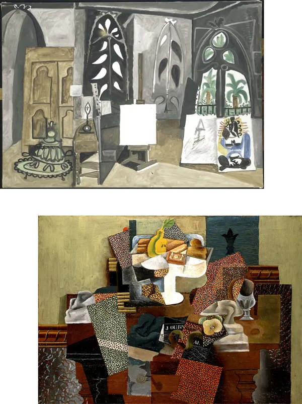 �The_Studio_at_La_Colifornie_&_A_Still_Life,_Paintings_by_Pablo_Picasso,_Framed_Canvas,_Set_of_2,_Multicolor