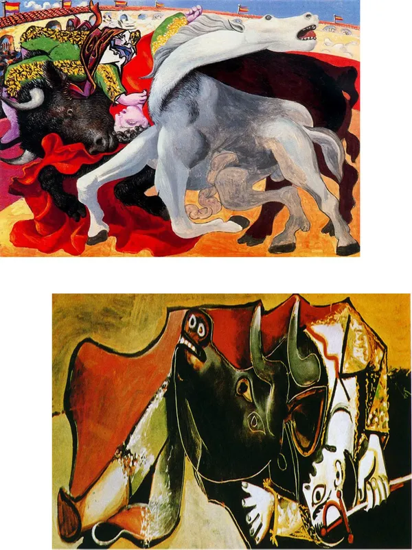 �Death_of_the_Toreador_&_Bullfight,_Paintings_by_Pablo_Picasso,_Framed_Canvas,_Set_of_2,_Multicolor