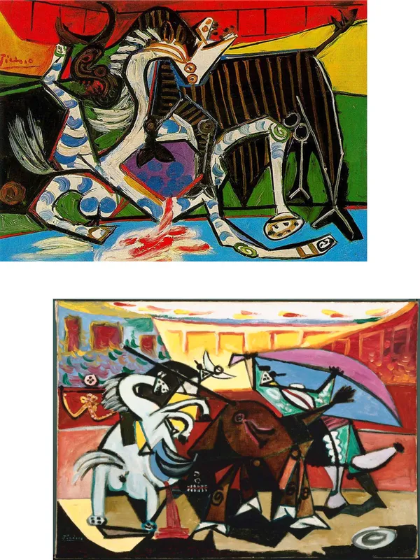 �Bullfight-_2_&_Bullfight-_3,_Paintings_by_Pablo_Picasso,_Framed_Canvas,_Set_of_2,_Multicolor