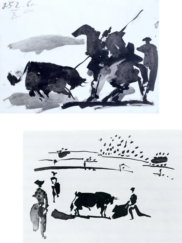 �Bullfight-_8_&_Bullfight-_9,_Paintings_by_Pablo_Picasso,_Framed_Canvas,_Set_of_2,_Multicolor