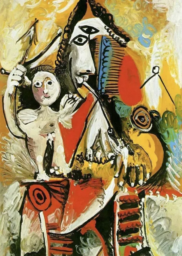 Musketeer_and_Amor_1969,_A_Painting_by_Pablo_Picasso,_Framed_Canvas,_Multicolor