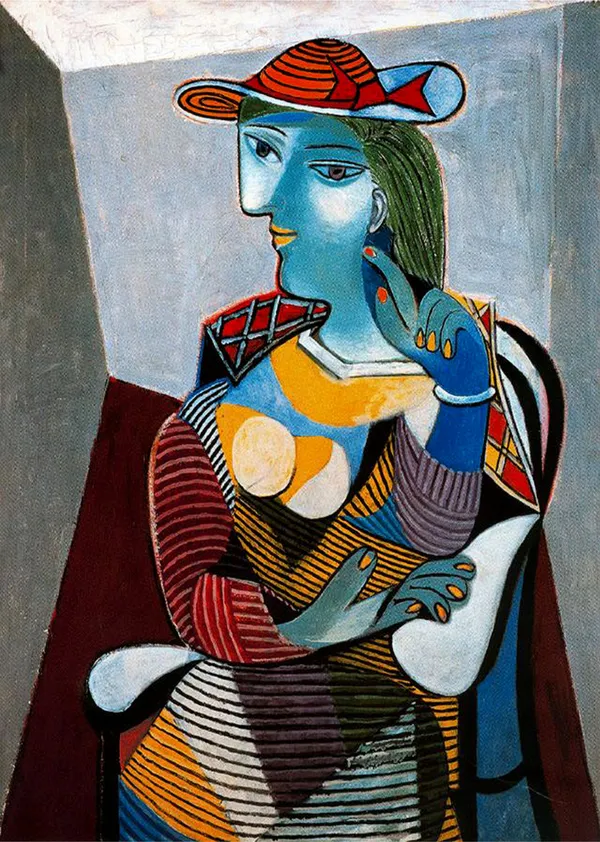 Seated_Woman_Marie-therese1937,_A_Painting_by_Pablo_Picasso,_Framed_Canvas,_Multicolor