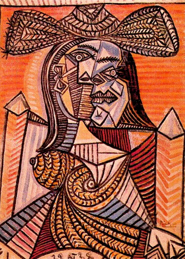 Seated_Woman_1938,_A_Painting_by_Pablo_Picasso,_Framed_Canvas,_Multicolor