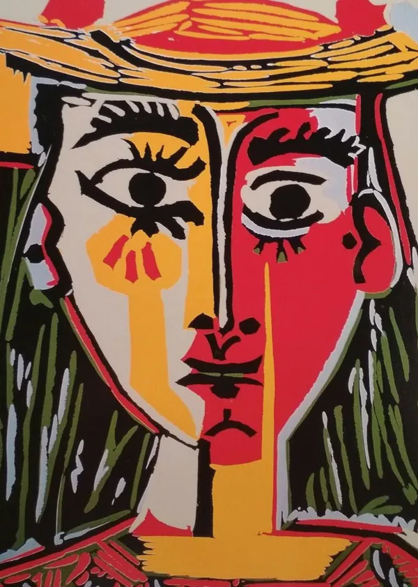 Head_of_A_Woman_in_A_Hat_1962,_A_Painting_by_Pablo_Picasso,_Framed_Canvas,_Multicolor