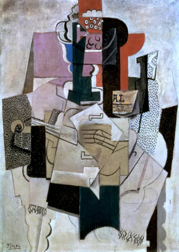 Bowl_of_Fruit_Violin_and_Bottle_1914,_A_Painting_by_Pablo_Picasso,_Framed_Canvas,_Multicolor