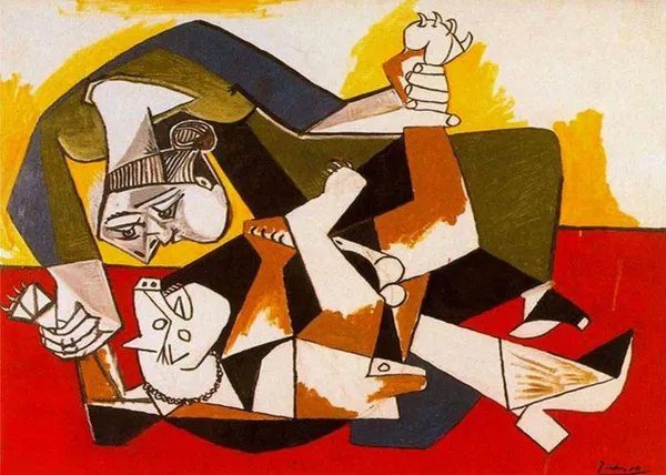 Woman_with_A_Dog_1955,_A_Painting_by_Pablo_Picasso,_Framed_Canvas,_Multicolor