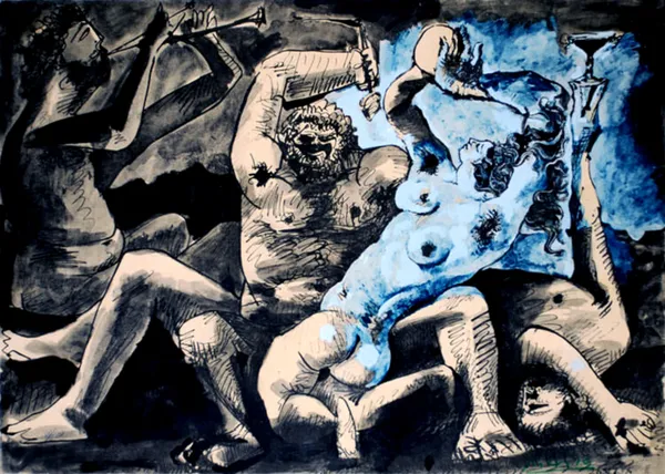 Bacchanale_1955,_A_Painting_by_Pablo_Picasso,_Framed_Canvas,_Multicolor