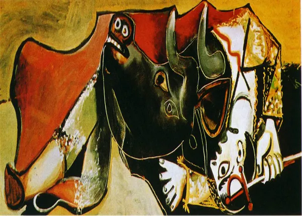 Bullfight_1,_A_Painting_by_Pablo_Picasso,_Framed_Canvas,_Multicolor