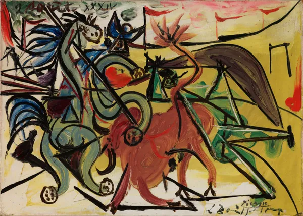 Bullfight_5,_A_Painting_by_Pablo_Picasso,_Framed_Canvas,_Multicolor