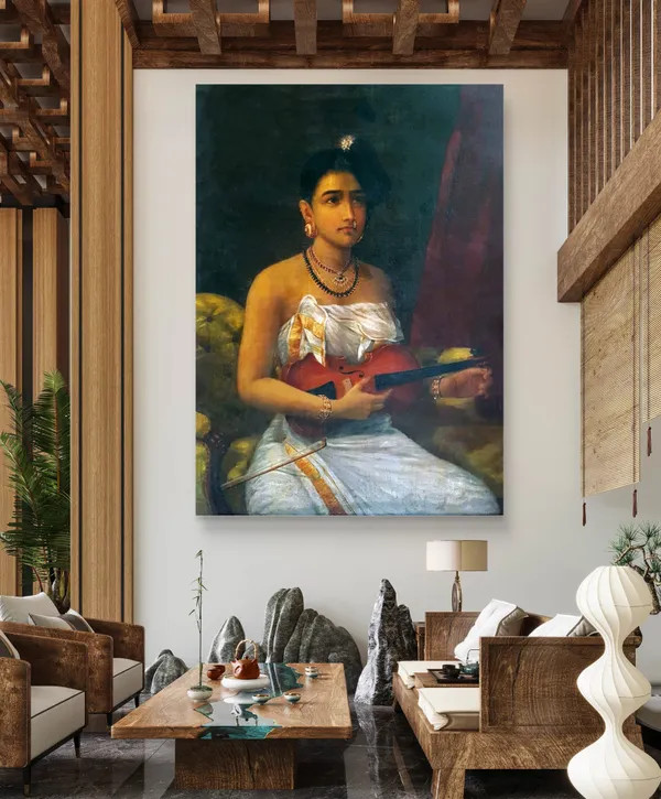 A_Lady_Playing_Violin,_1880,_A_Raja_Ravi_Varma_Painting,_Framed_Canvas,_Wall_Decor,_Multicolor