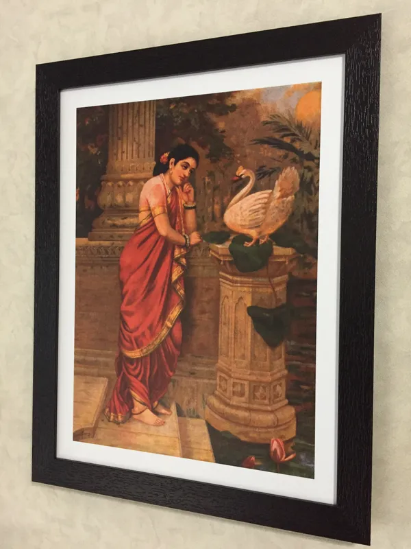 Damayanti-_with_Hans_&_her_companions,�_Raja_Ravi_Varma_Paintings,_Set_of_2,_Framed,_Multicolor