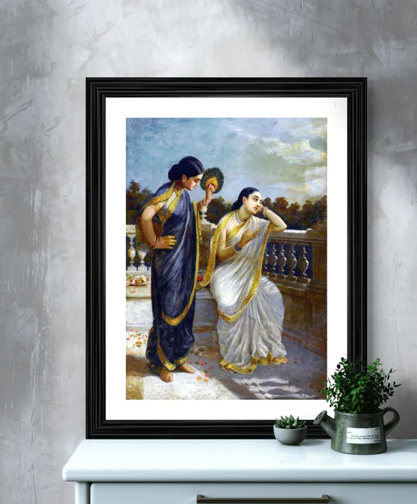 Damayanti-_with_Hans_&_her_companions,�_Raja_Ravi_Varma_Paintings,_Set_of_2,_Framed,_Multicolor
