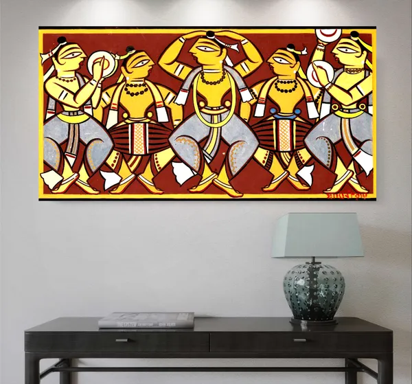 Celebration_-_A_Jamini_Roy_Painting,_Framed_Canvas_Wall_Decor,_Multicolor
