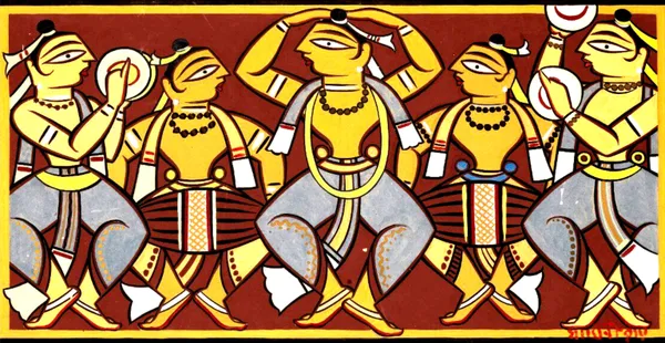 Celebration_-_A_Jamini_Roy_Painting,_Framed_Canvas_Wall_Decor,_Multicolor