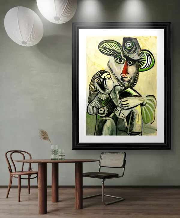 Fatherhood_1971,_A_Painting_by_Pablo_Picasso,_Framed,_Wall_Decor,_Multicolor