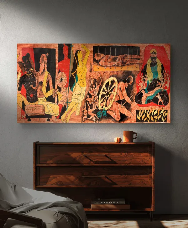 Mahabharat_(India_Series_Paintings)-_M.F._Husain's_Painting,_Framed_Canvas,_Wall_Decor,_Multicolor