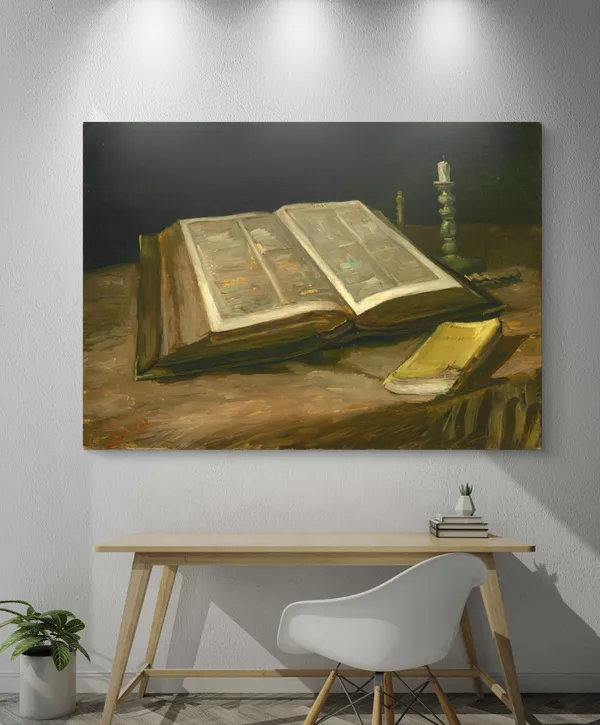 Still_Life_with_Bible_1885,_A_Painting_by_Van_Gogh,_Framed_Canvas,_Wall_Decor,_Multicolor