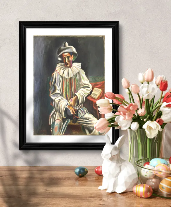 Pierrot_1918,_A_Painting_by_Pablo_Picasso,_Framed,_Wall_Decor,_Multicolor