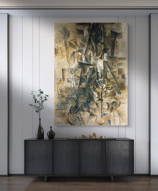 The_Piano_Accordionist,_1911,_A_Painting_by_Pablo_Picasso,_Framed_Canvas,_Wall_Decor,_Multicolor