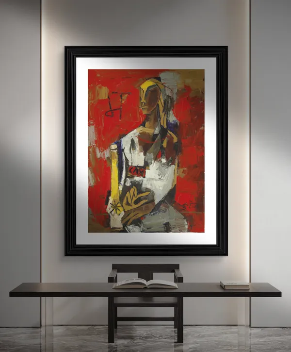 Red_Landscape*_&_*Woman_in_Red*_(1964)-Set_of_2_Paintings_by_M.F._Husain,_Framed,_Wall_Decor,_Multicolor