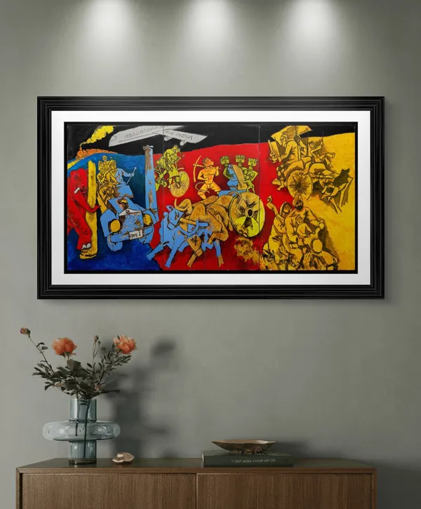 Beyond_Theory*_&_*Transport_Modes*-_India_Series_Paintings_by_M.F._Husain,_Set_of_2,_Framed,_Wall_Decor,_Multicolor