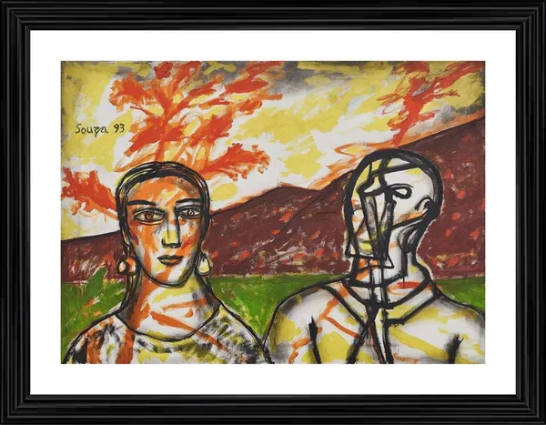 Psychiatrist�&_Wife_(1993),_A_Painting_by_Souza,_Framed,_Wall_D�cor,_Multicolor