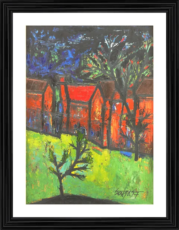 Red_Houses_with_Front_Garden_(1957),_A_Painting_by_Souza,_Framed,_Wall_D�cor,_Multicolor