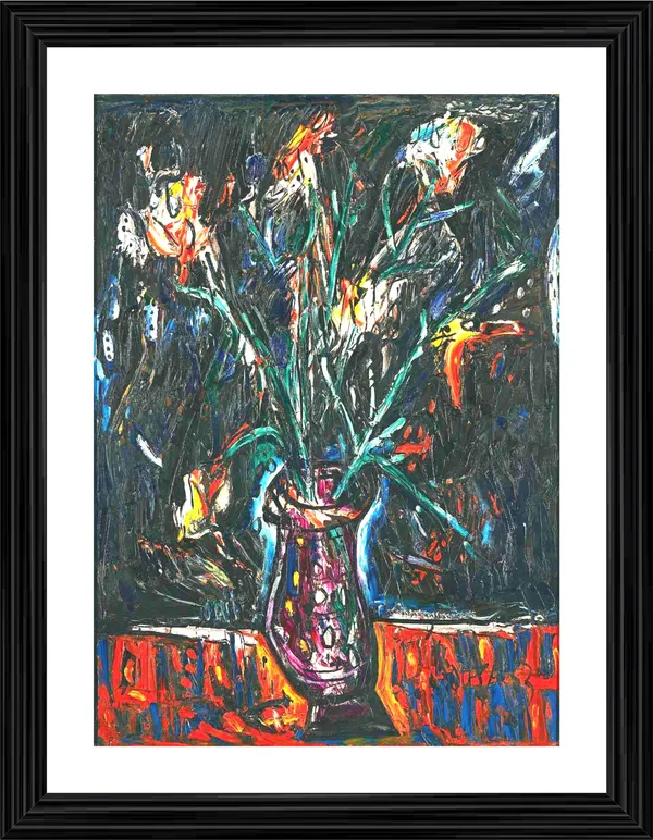 Flowers�_in_the_Pot_(1963),_A_Painting_by_Souza,_Framed,_Wall_D�cor,_Multicolor